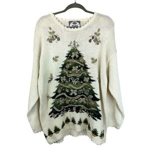Vintage Tiara International Christmas Sweater Size L Tree Beaded Sequins